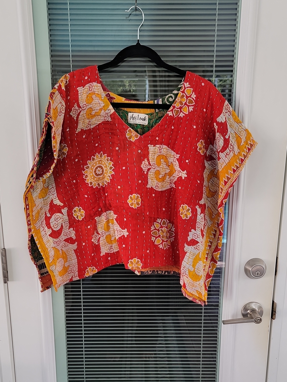 Kantha Boxy Cropped With Side Slits OS Fits Most Cotton